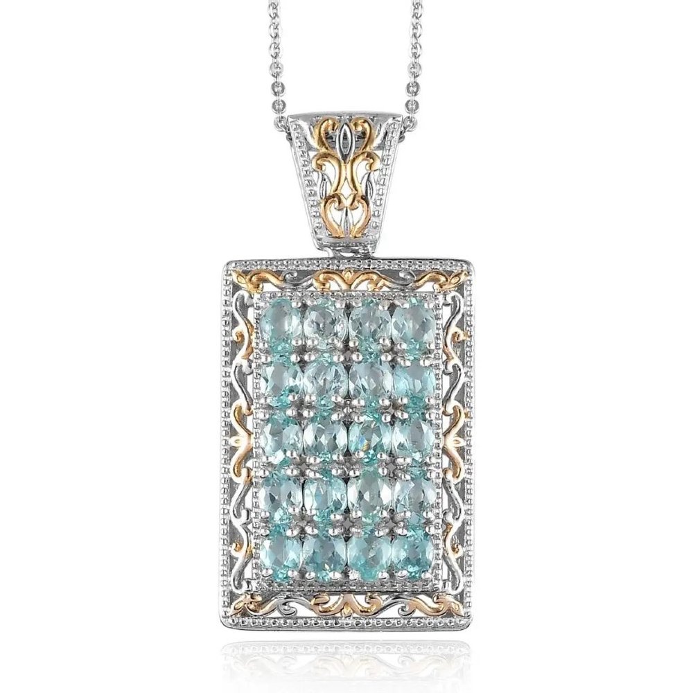 3.75 ctw Madagascar Paraiba Apatite Pendant Necklace 20" YG PT Sterling w/Chain